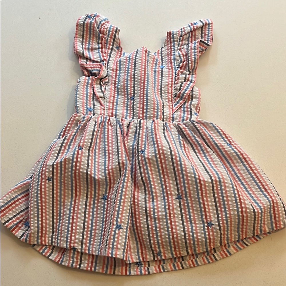 Striped seersucker Ruffle Sleeve Dress